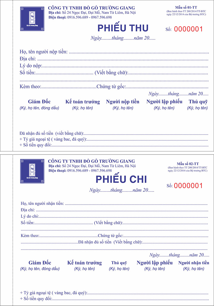 Công Ty in phiếu thu, chi giá rẻ tại Thuận An - Bình Dương ___ In Ấn Bình Phú