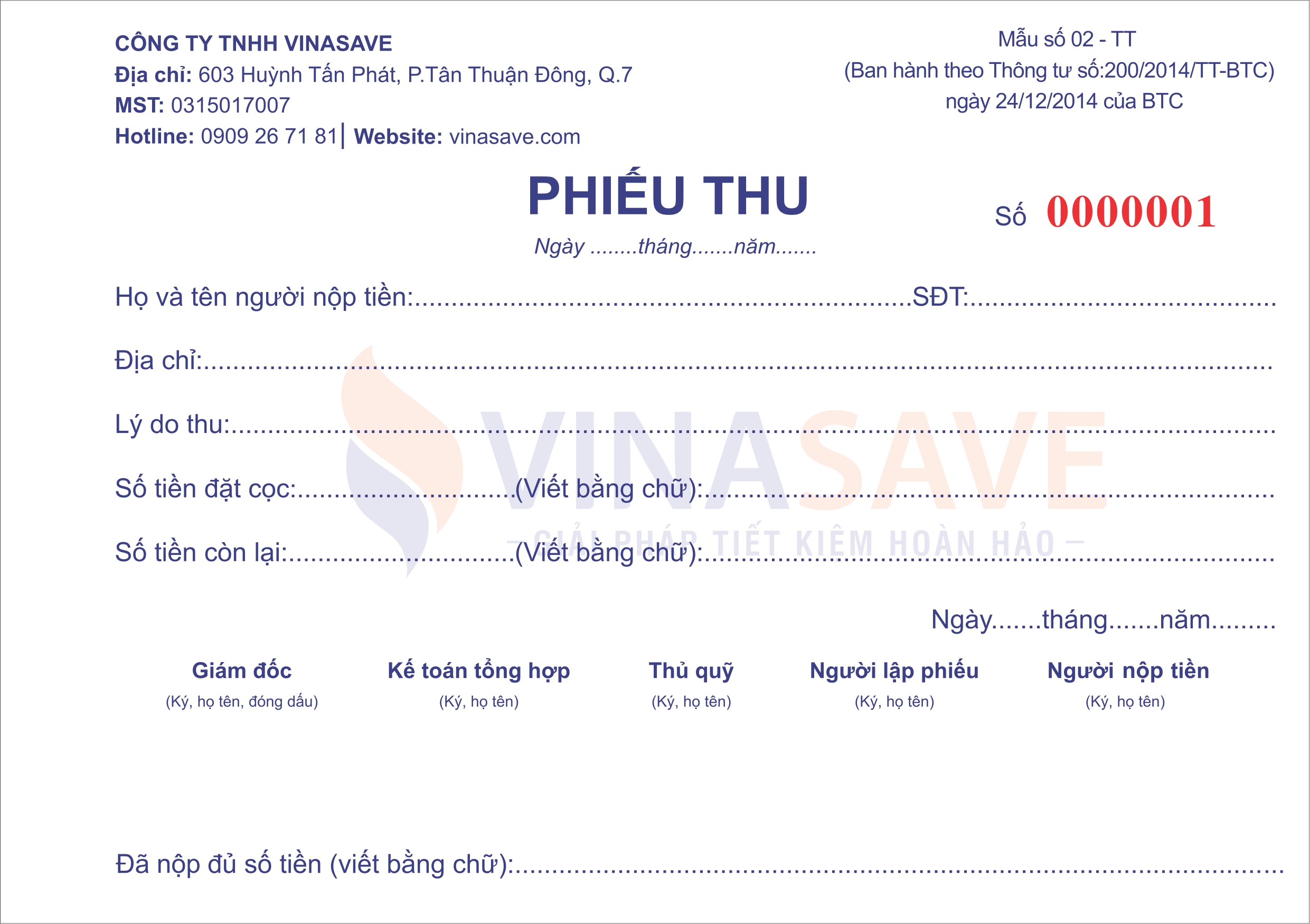 In phiếu thu Thuận An
