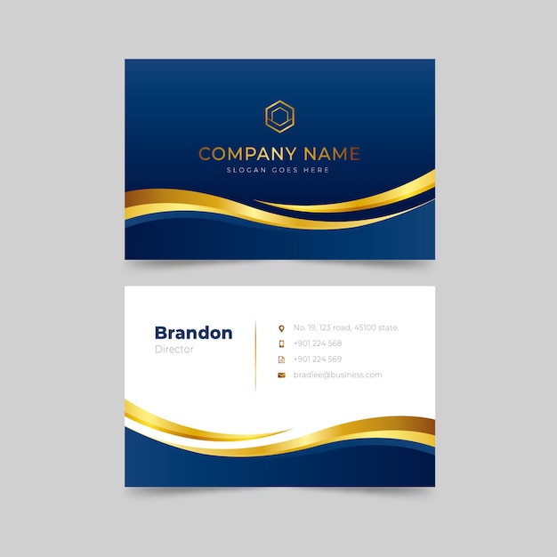 Free vector gradient golden luxury horizontal business card template