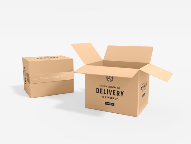 Free PSD kraft paper delivery square box branding mockup