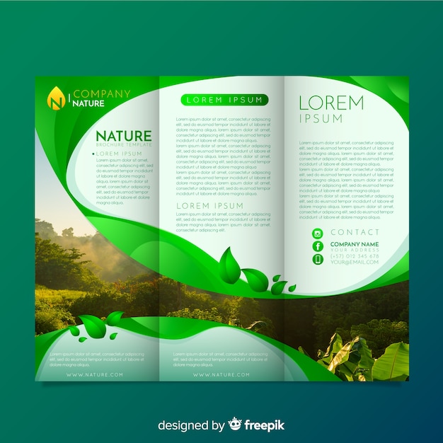 Free vector trifold nature flyer with image