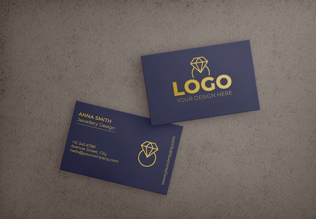 Free PSD dark blue bussiness card with golden design