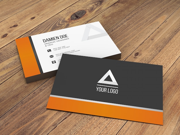 Free PSD elegant realistic wooden background business card mockup