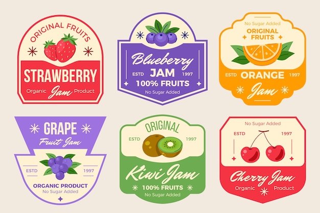 Free vector flat design food label collection